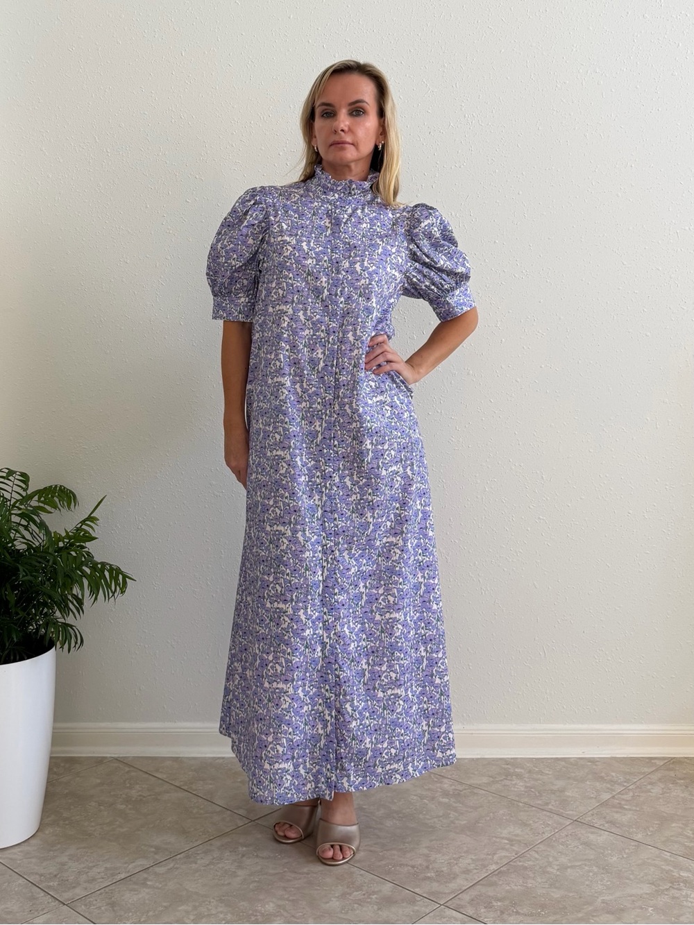 Hyacinth House Purple Poppies Louisa Maxi Dress M Cotton